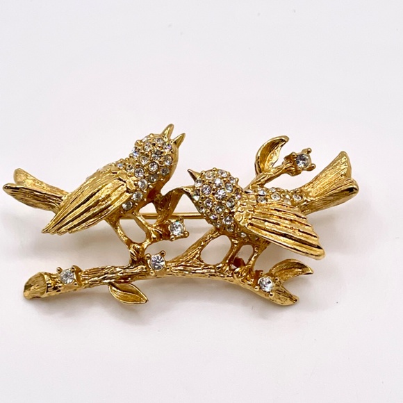 Napier Jewelry - Napier Vintage Signed Two Singing Birds on a Branch Gold Tone Pin Brooch